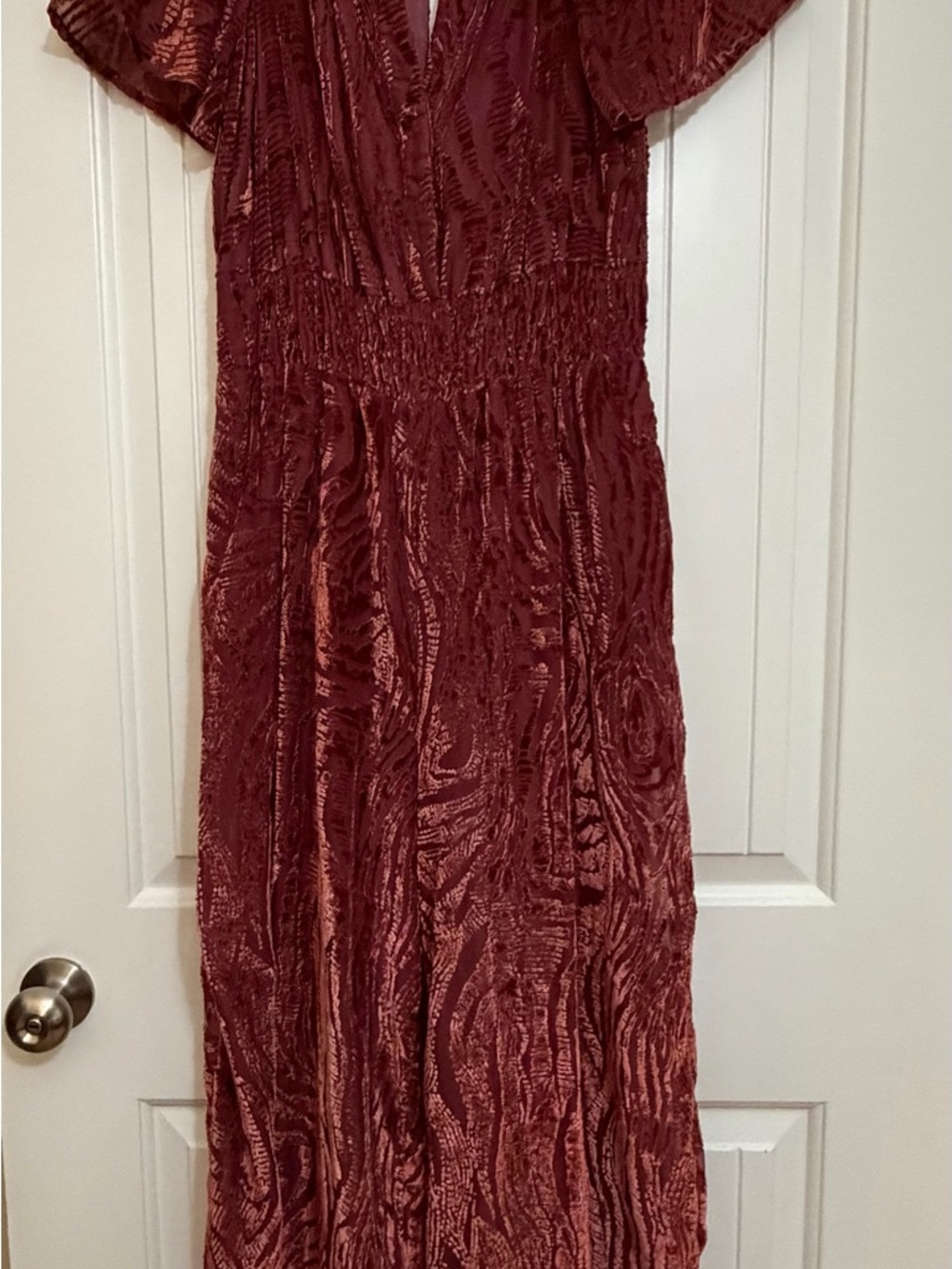 Anthropologie Somerset Jumpsuit Velvet Burnout Edition Sz Med Wide Leg Rust - Picture 5 of 16